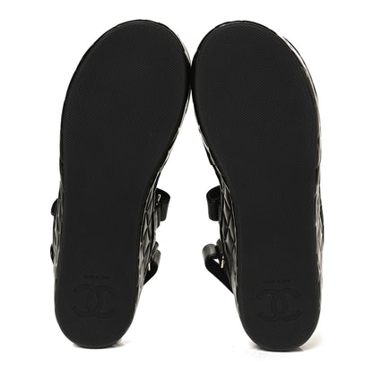 Chanel Shiny Calfskin Logo Platform Sandals 38 Black 7 of 13