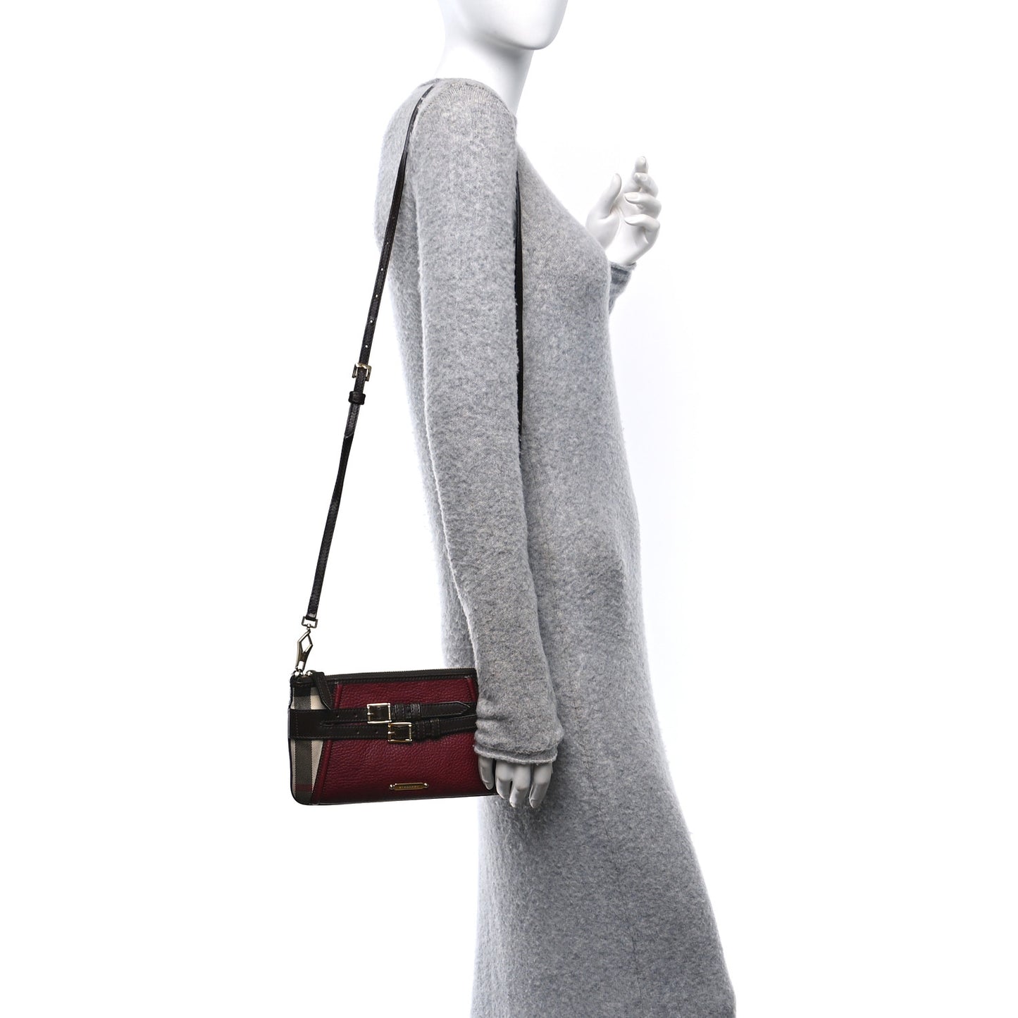 House Check Bridle Calfskin Peyton Crossbody Burgundy