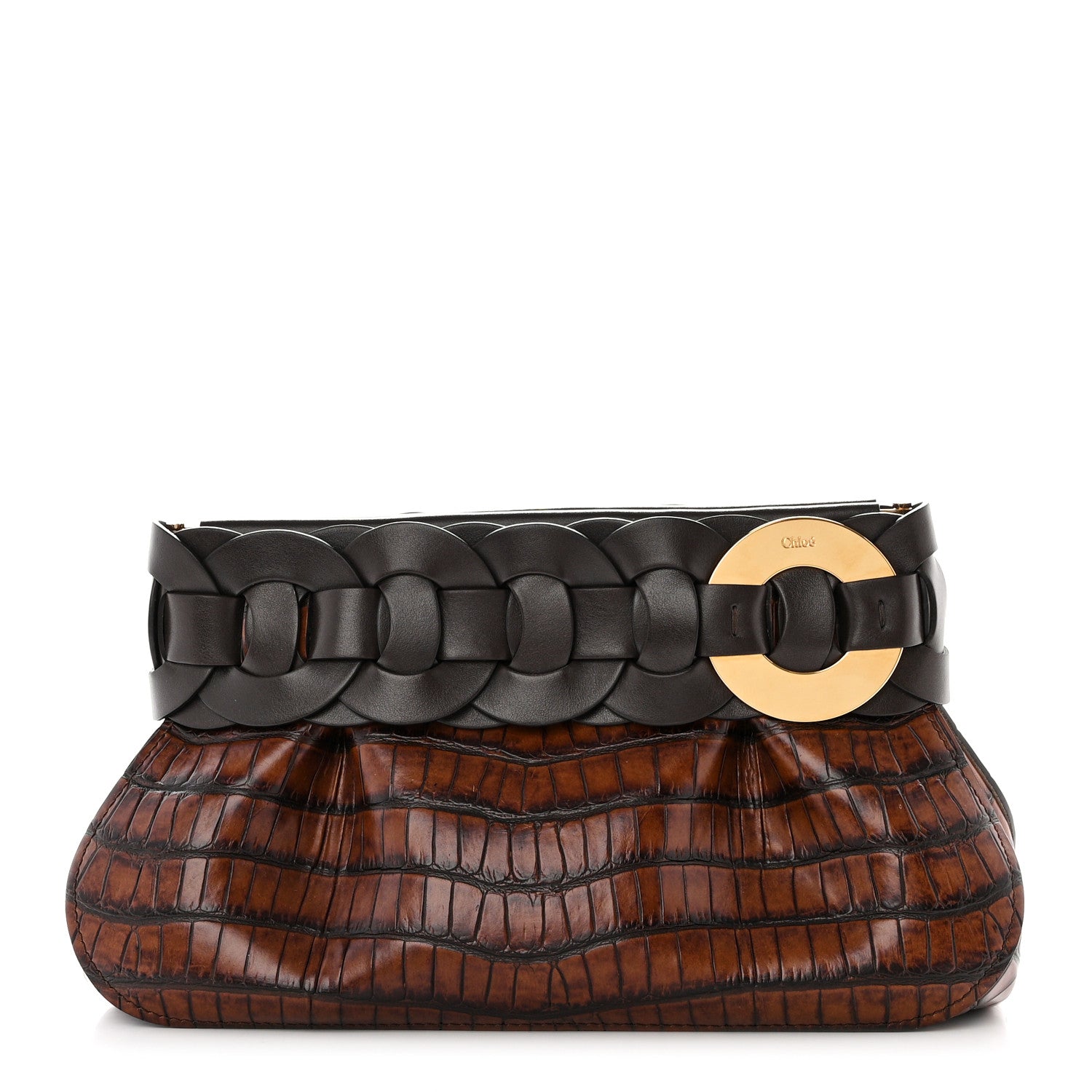 Chloe Crocodile Embossed Darryl Clutch Brown 1 of 9