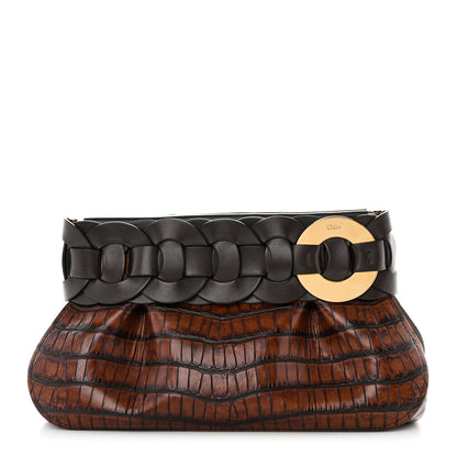 Chloe Crocodile Embossed Darryl Clutch Brown 1 of 9