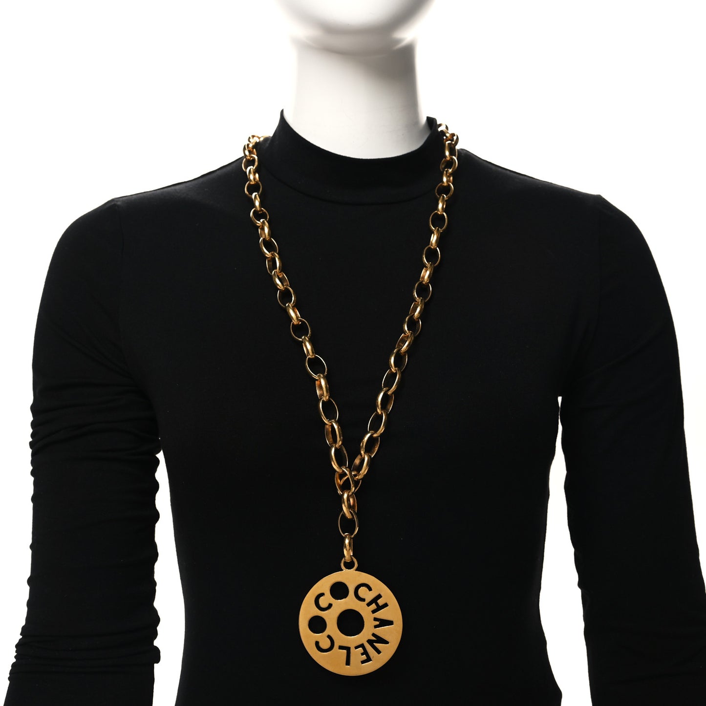 Metal Oversized Coco Chanel Medallion Necklace Gold