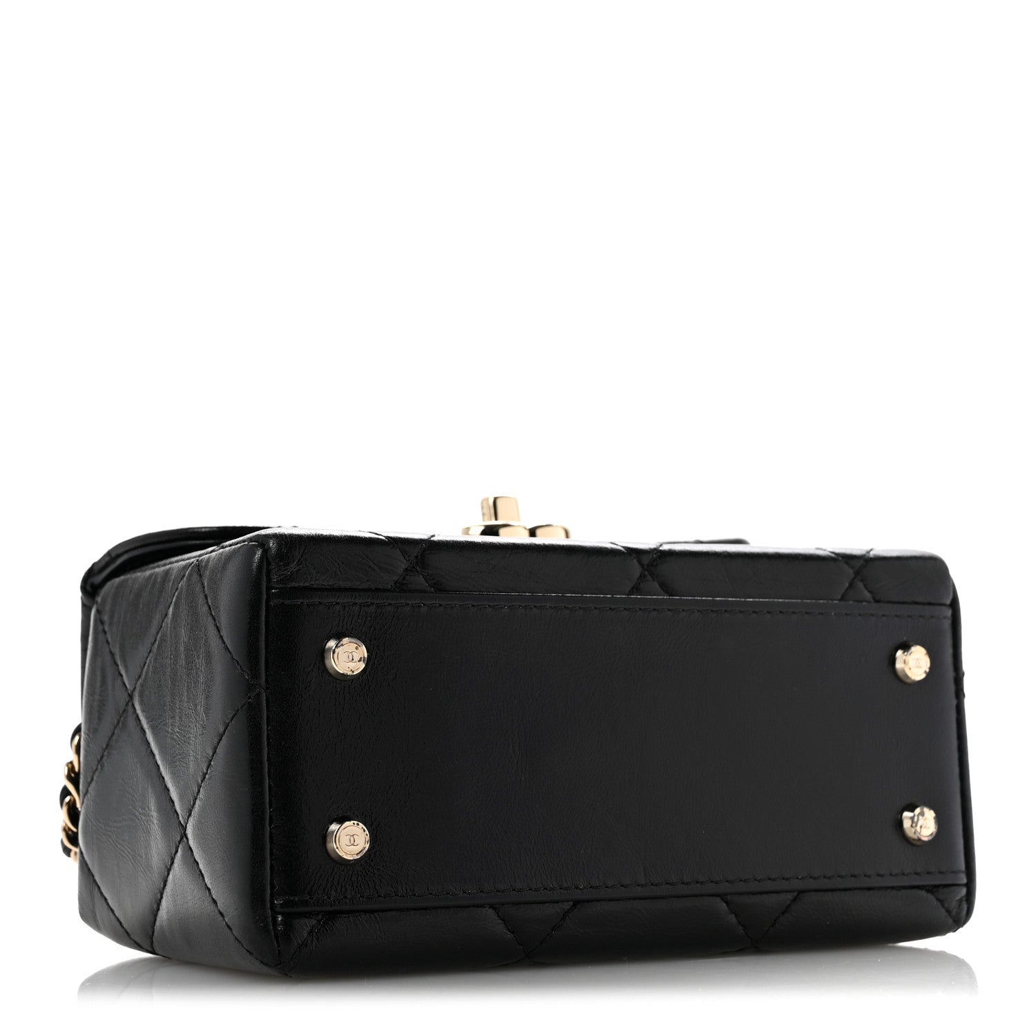 Chanel Shiny Calfskin Quilted Top Handle Box Bag Black 4 of 15