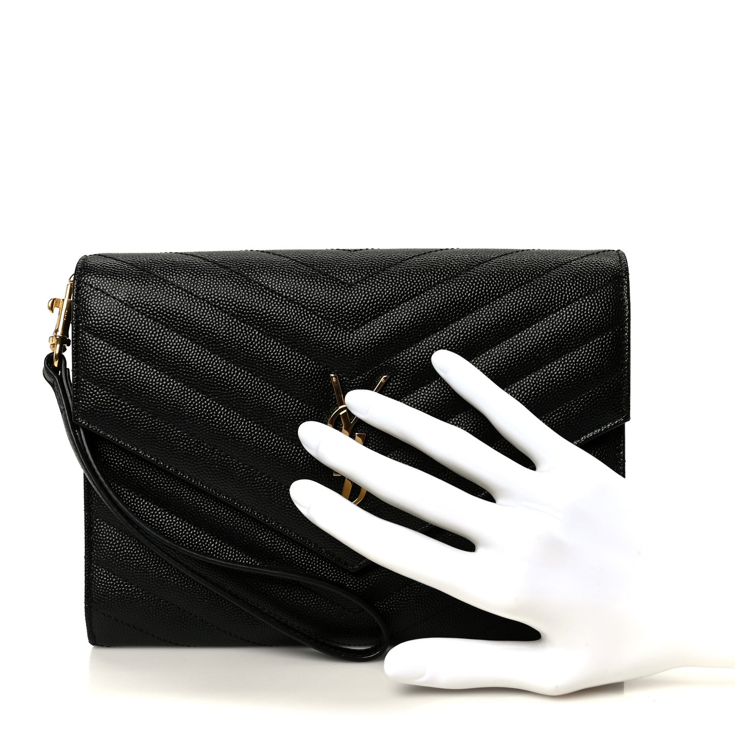 Grain De Poudre Matelasse Chevron Monogram Cassandre Flap Pouch Black