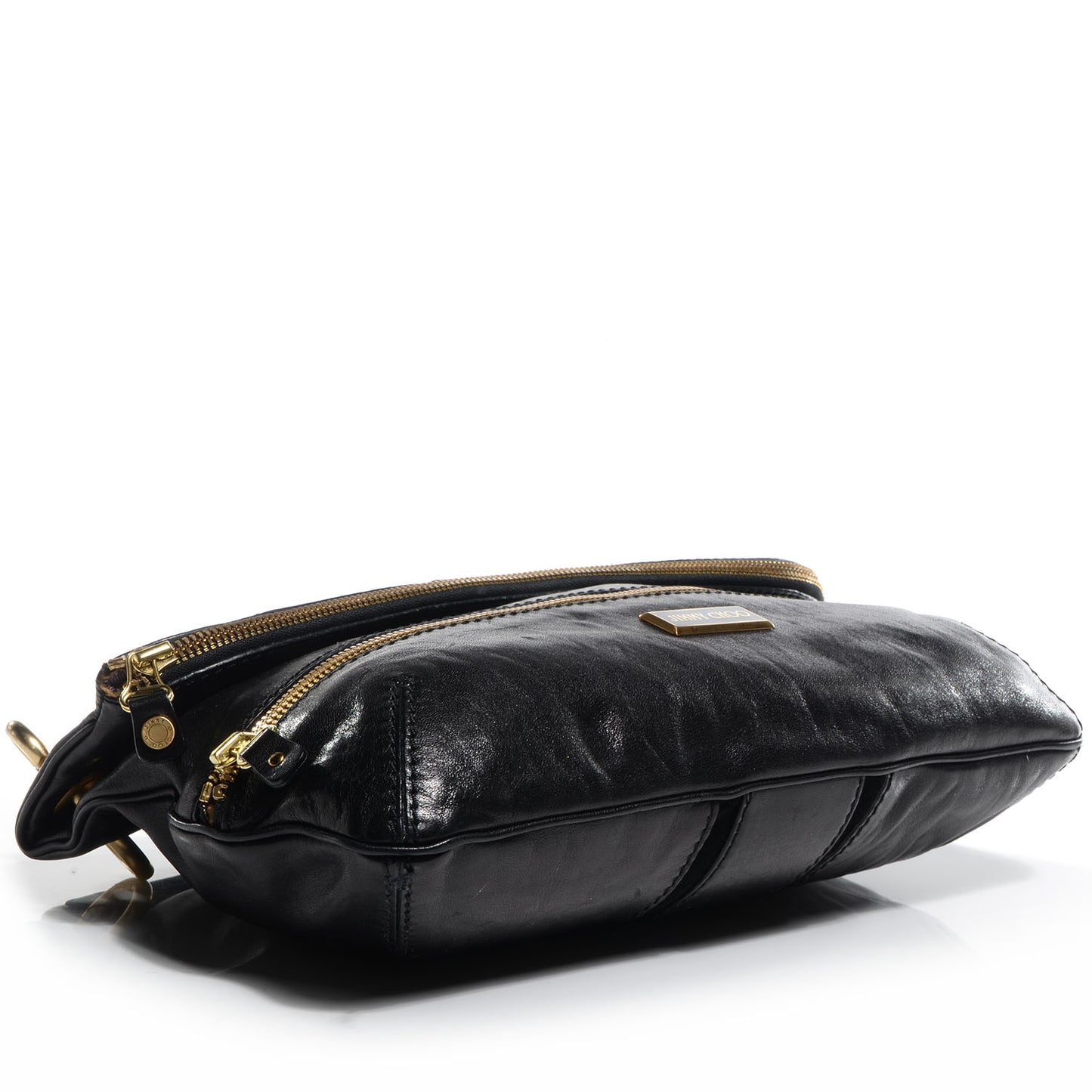 Calfskin Suede Marin Foldover Clutch Black