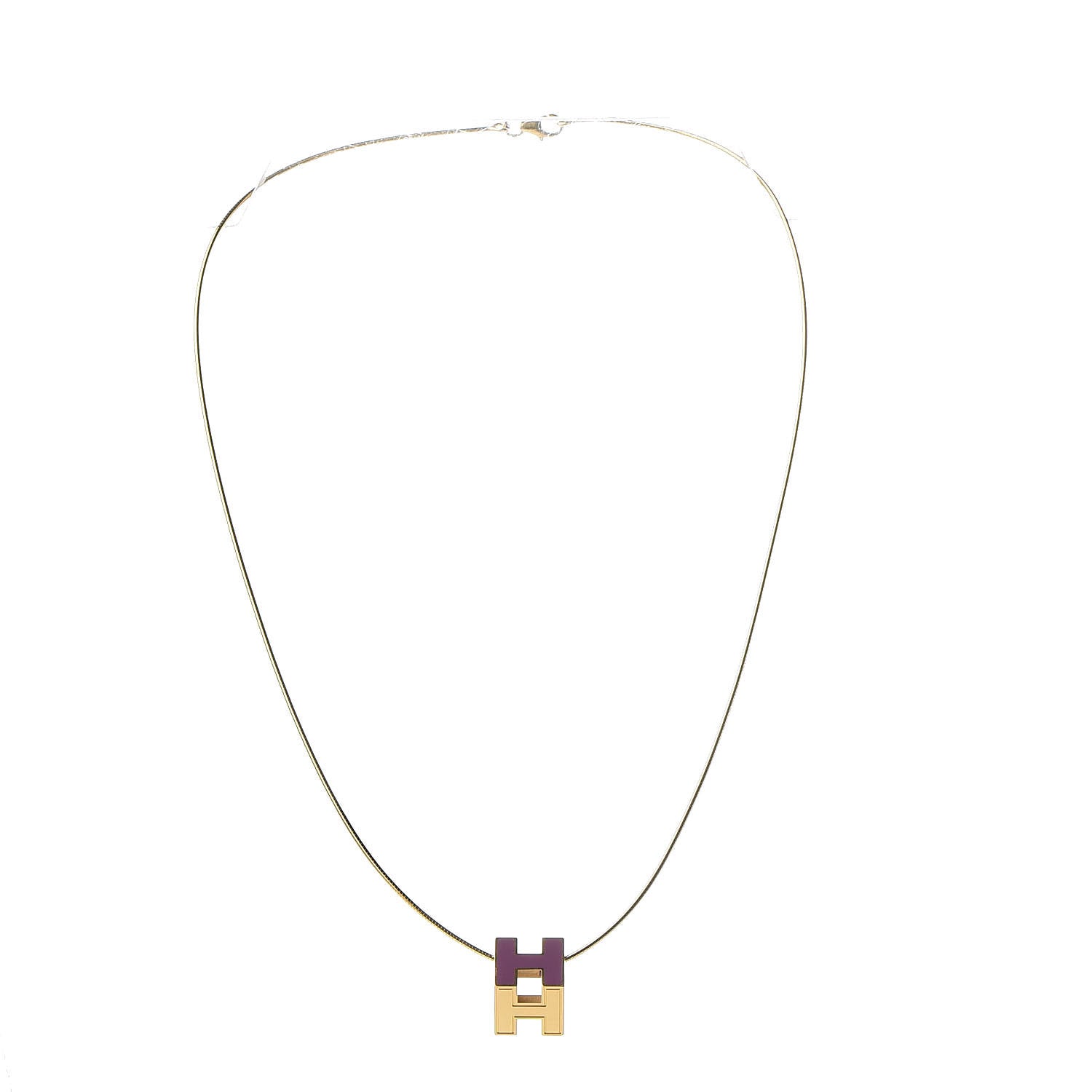 Hermes Gold Lacquered Cage d'H Pendant Necklace Ultraviolet 3 of 8