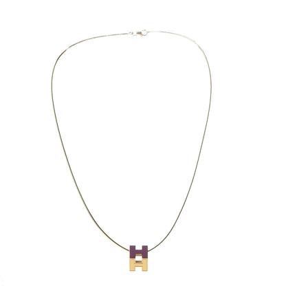 Hermes Gold Lacquered Cage d'H Pendant Necklace Ultraviolet 3 of 8