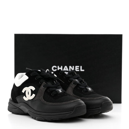 Chanel Mesh Suede Grained Calfskin Womens CC Sneakers 36.5 Black White 9 of 9