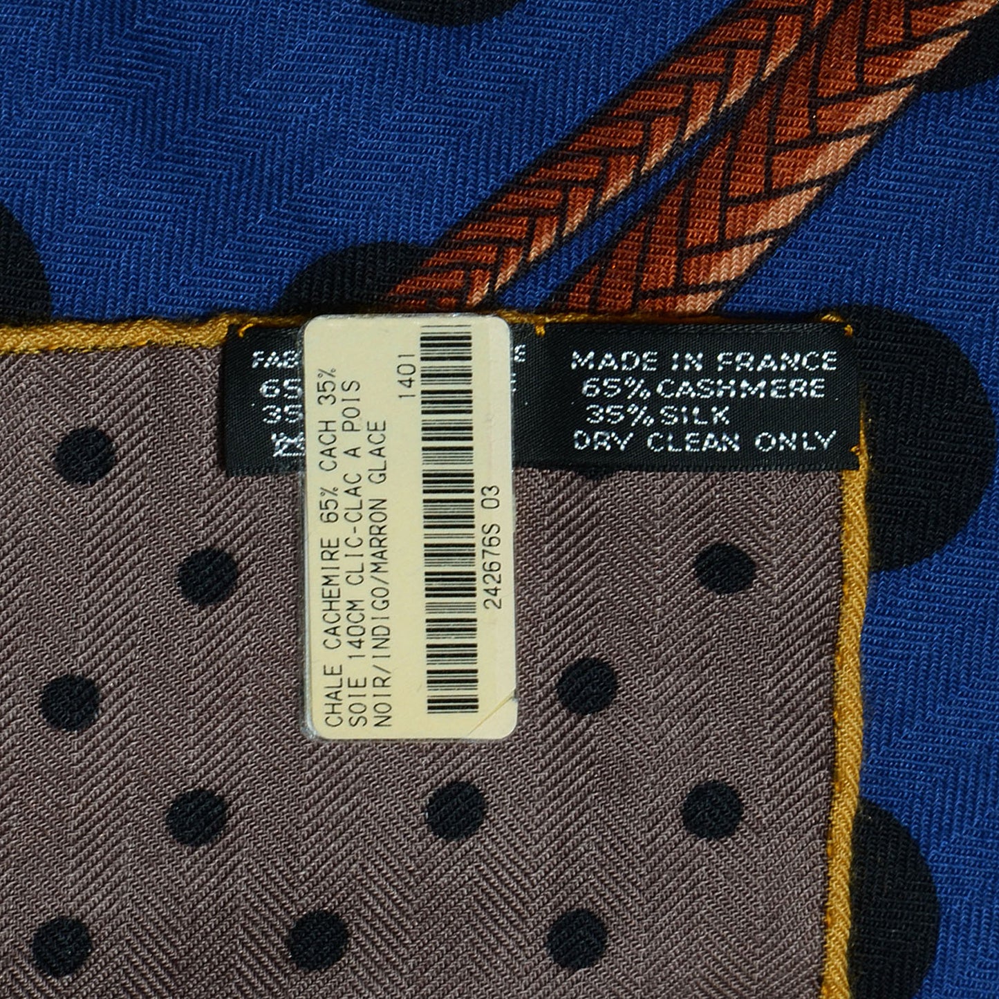 Cashmere Silk Clic Clac A Pois Shawl GM 140 Noir Indigo Marron Glace