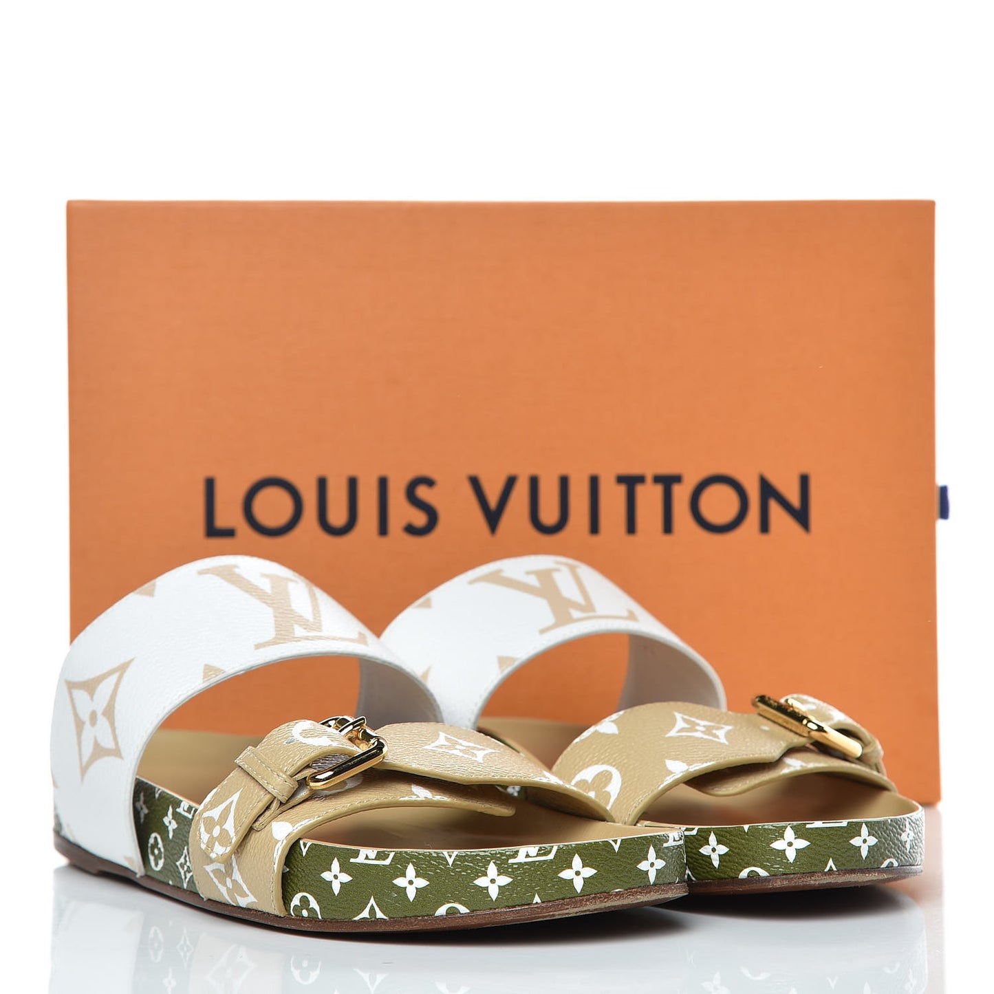 Monogram Giant Bom Dia Flat Mule Sandals 37 White Moka