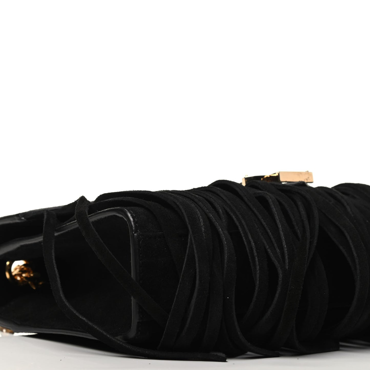 Suede Fringe Small Monogram Satchel Black