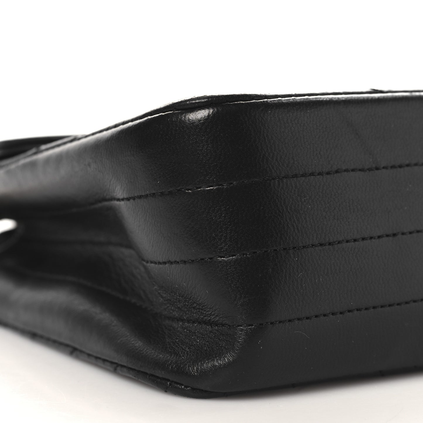 Lambskin Ribbon Quilted Small Single Flap Black