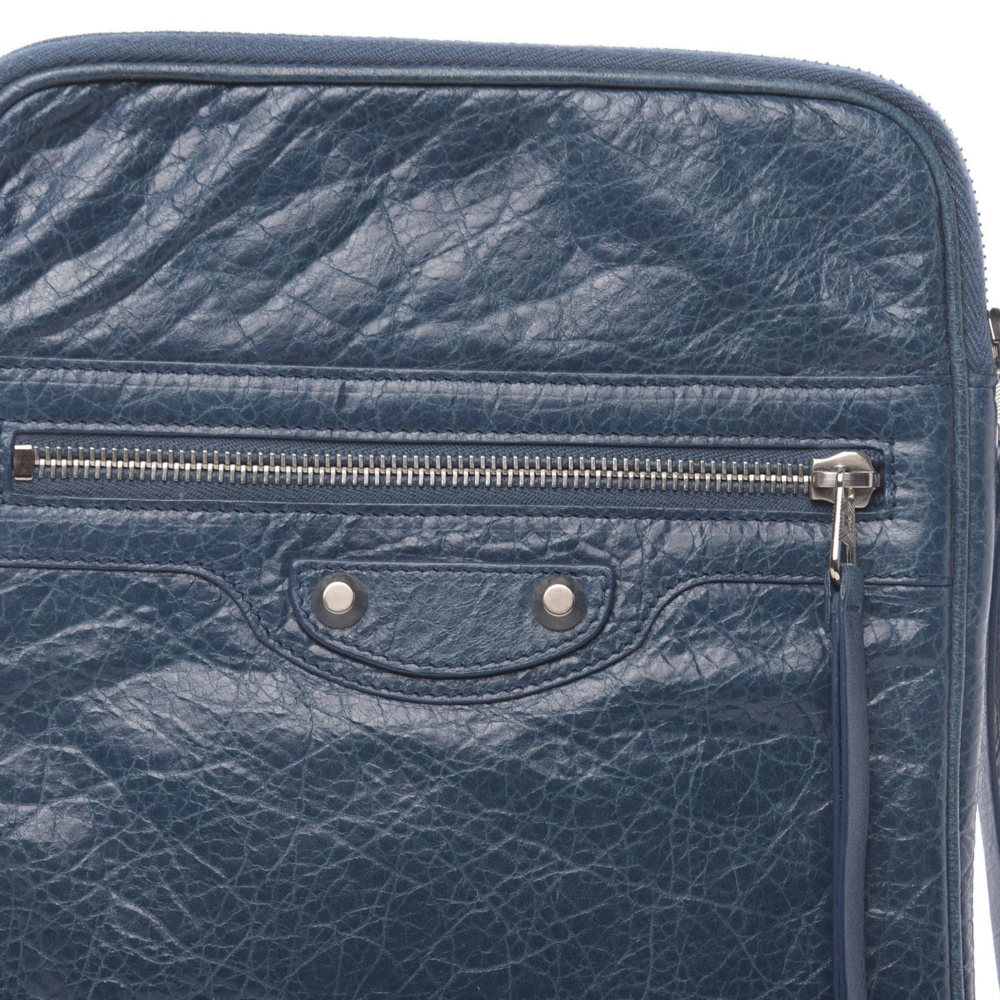 Agneau Arena Classic Silver Hardware Porte iPad Case Bleu Mineral