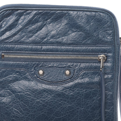 Balenciaga Agneau Arena Classic Silver Hardware Porte iPad Case Bleu Mineral 10 of 11