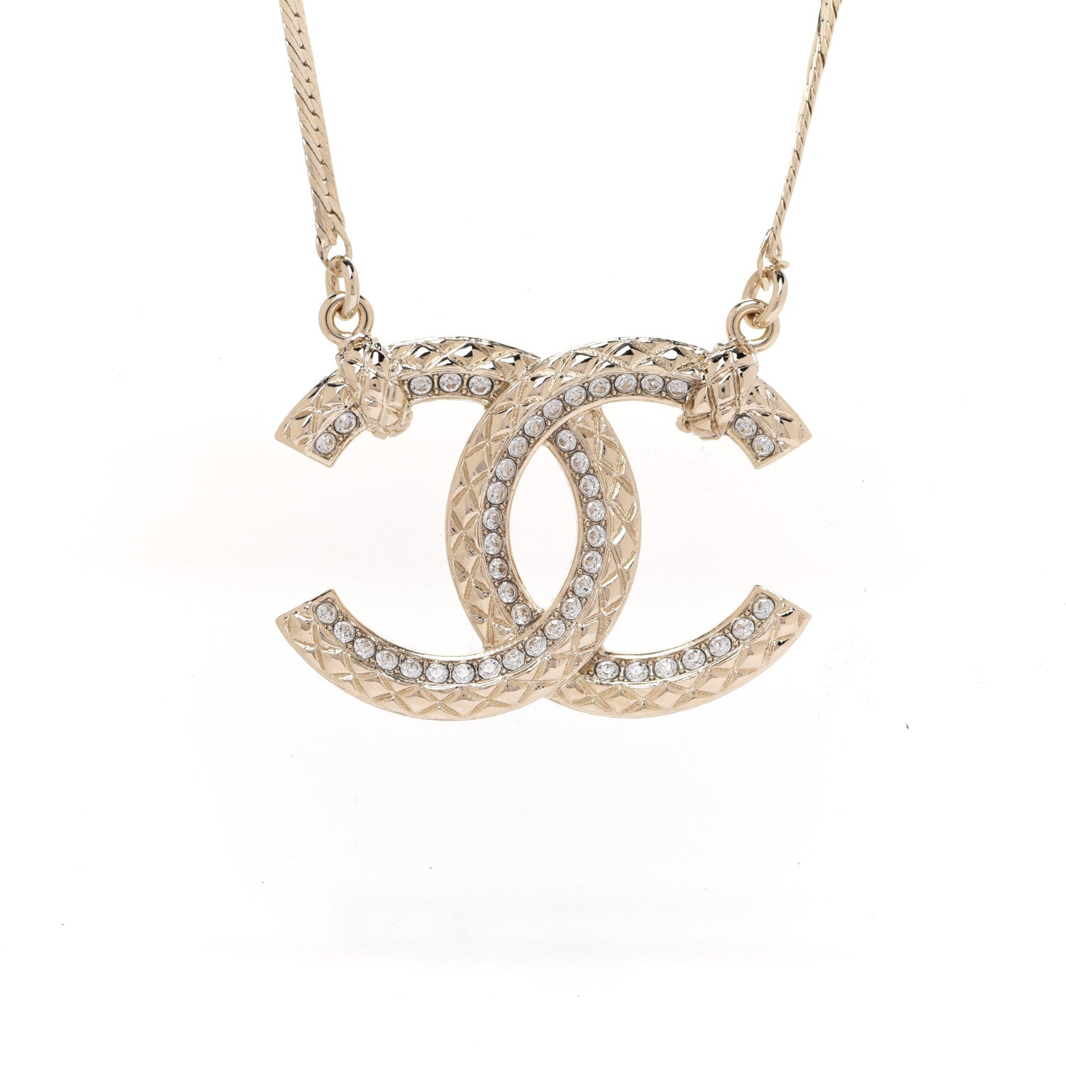 Chanel Crystal Textured CC Pendant Necklace Gold 4 of 6
