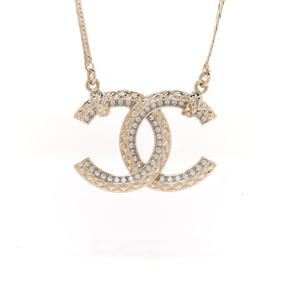 Chanel Crystal Textured CC Pendant Necklace Gold 4 of 6