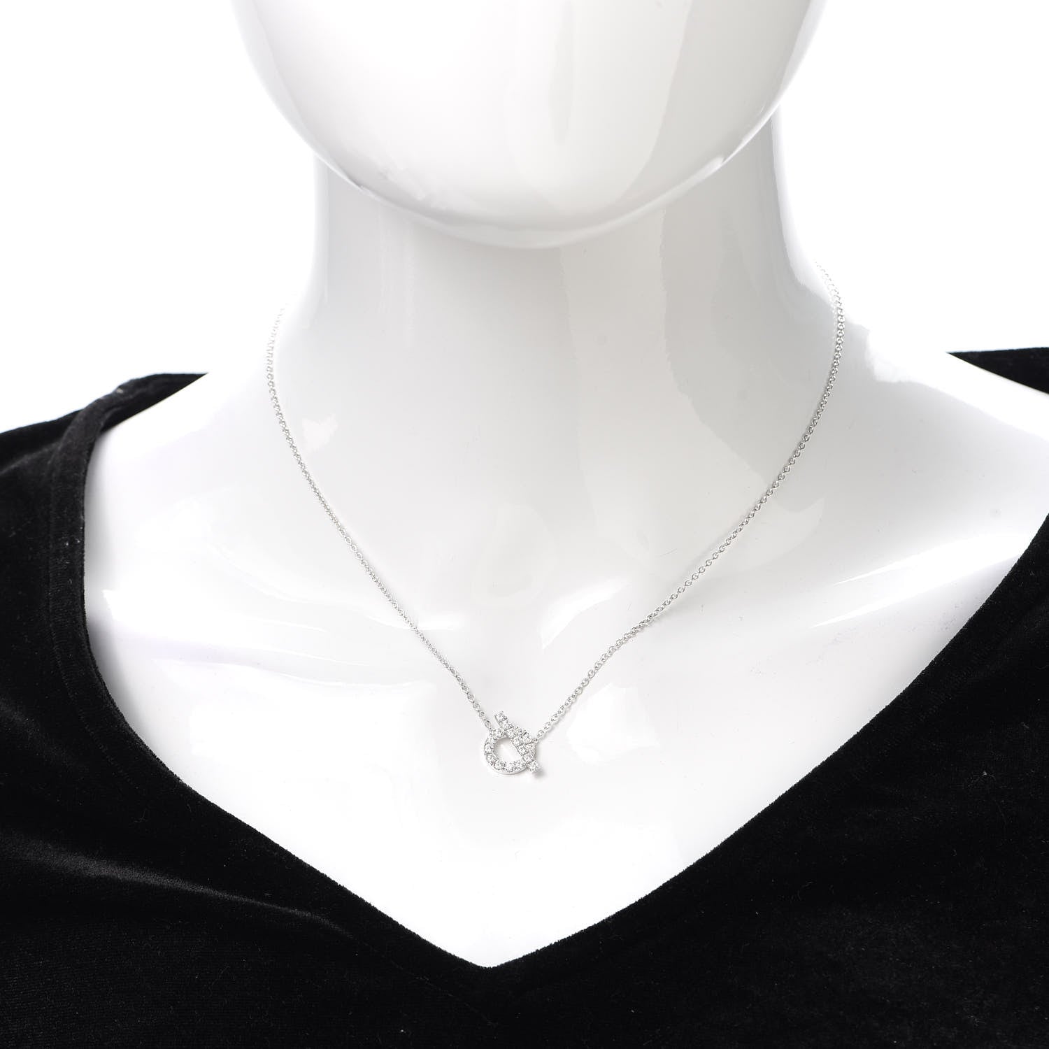 Hermes 18K White Gold Diamond Finesse Pendant Necklace 2 of 5