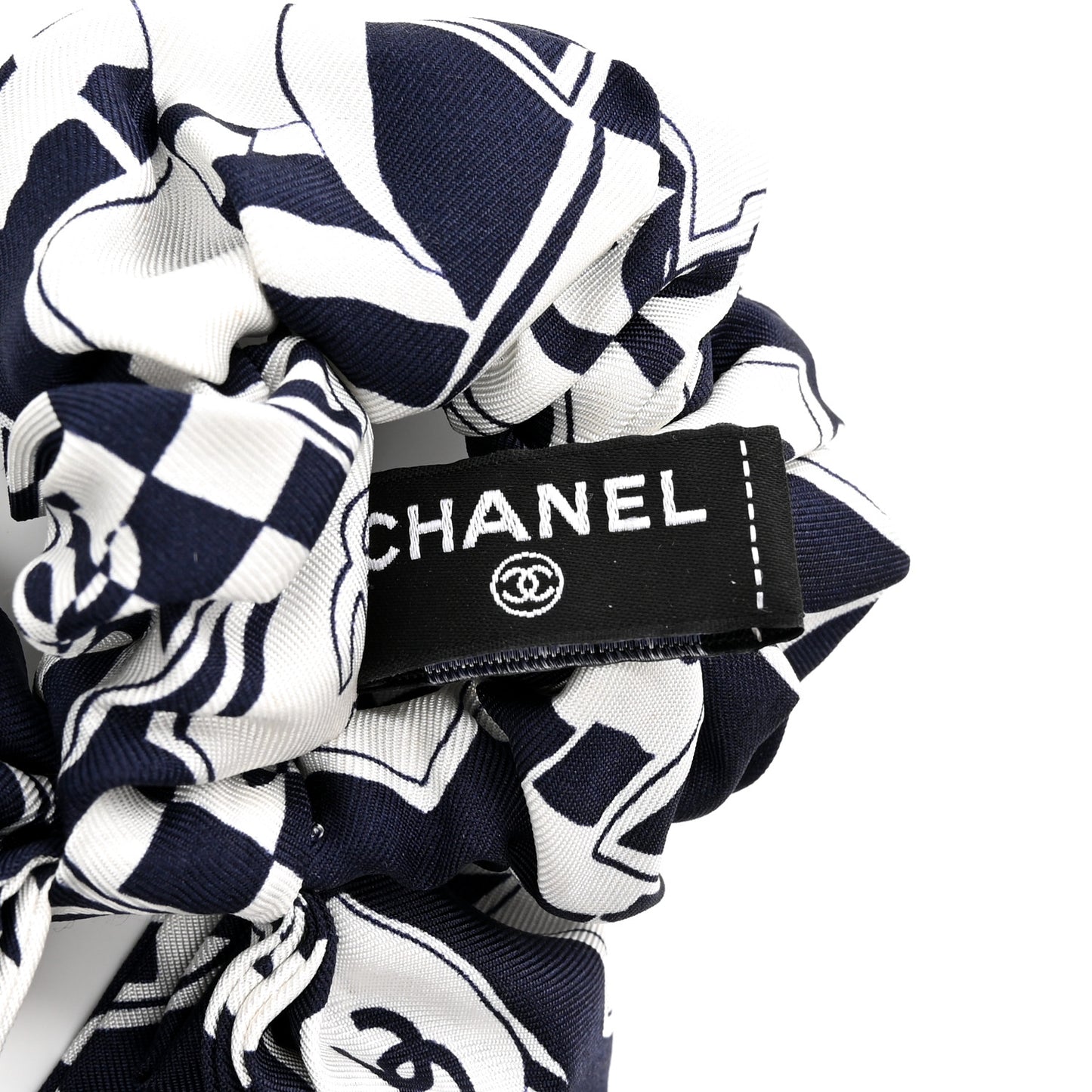 Silk Logo Hair Tie Navy Blue White