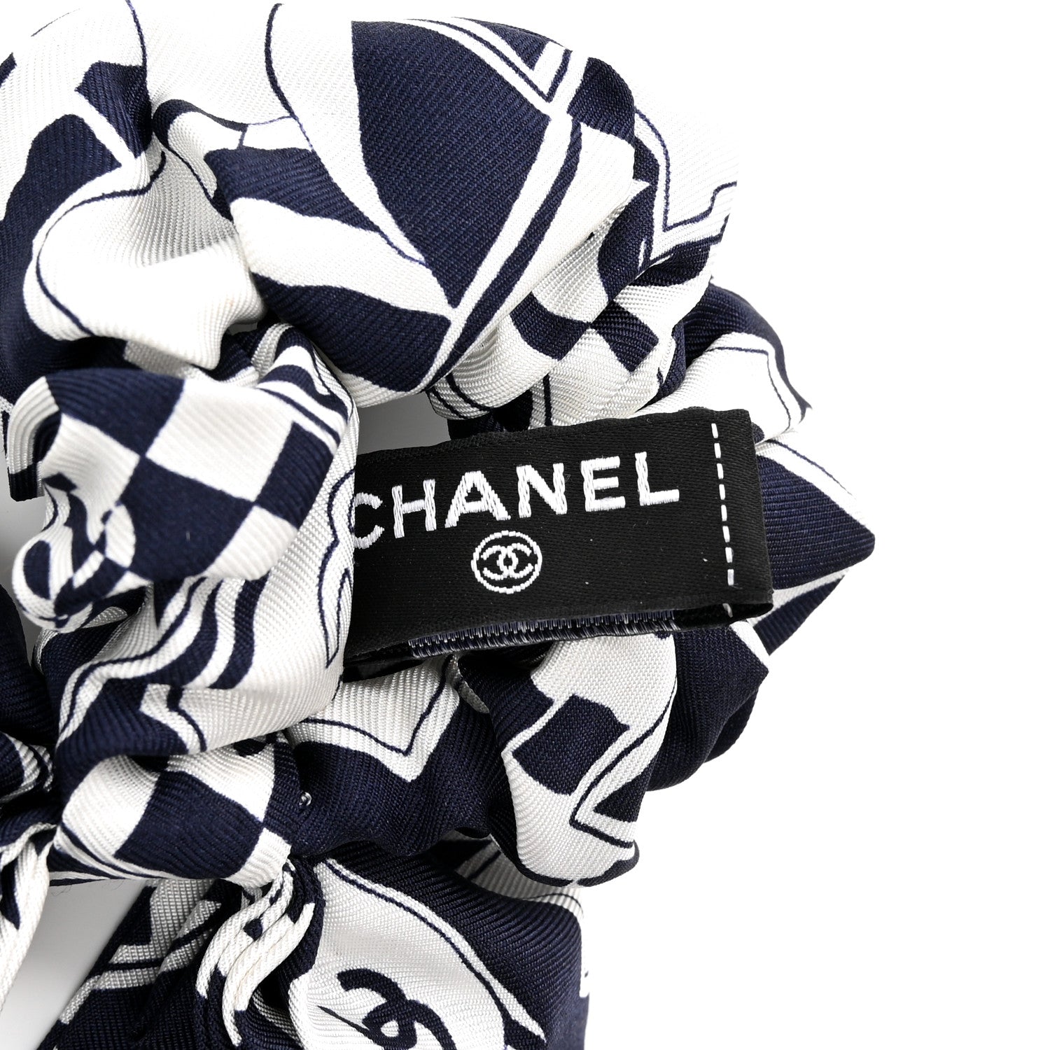 Chanel Silk Logo Hair Tie Navy Blue White 4 of 7