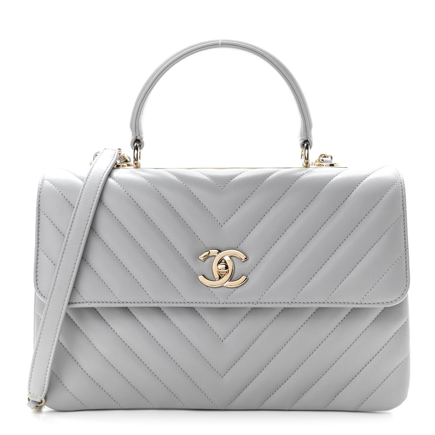 Lambskin Chevron Quilted Medium Trendy CC Dual Handle Flap Bag Grey