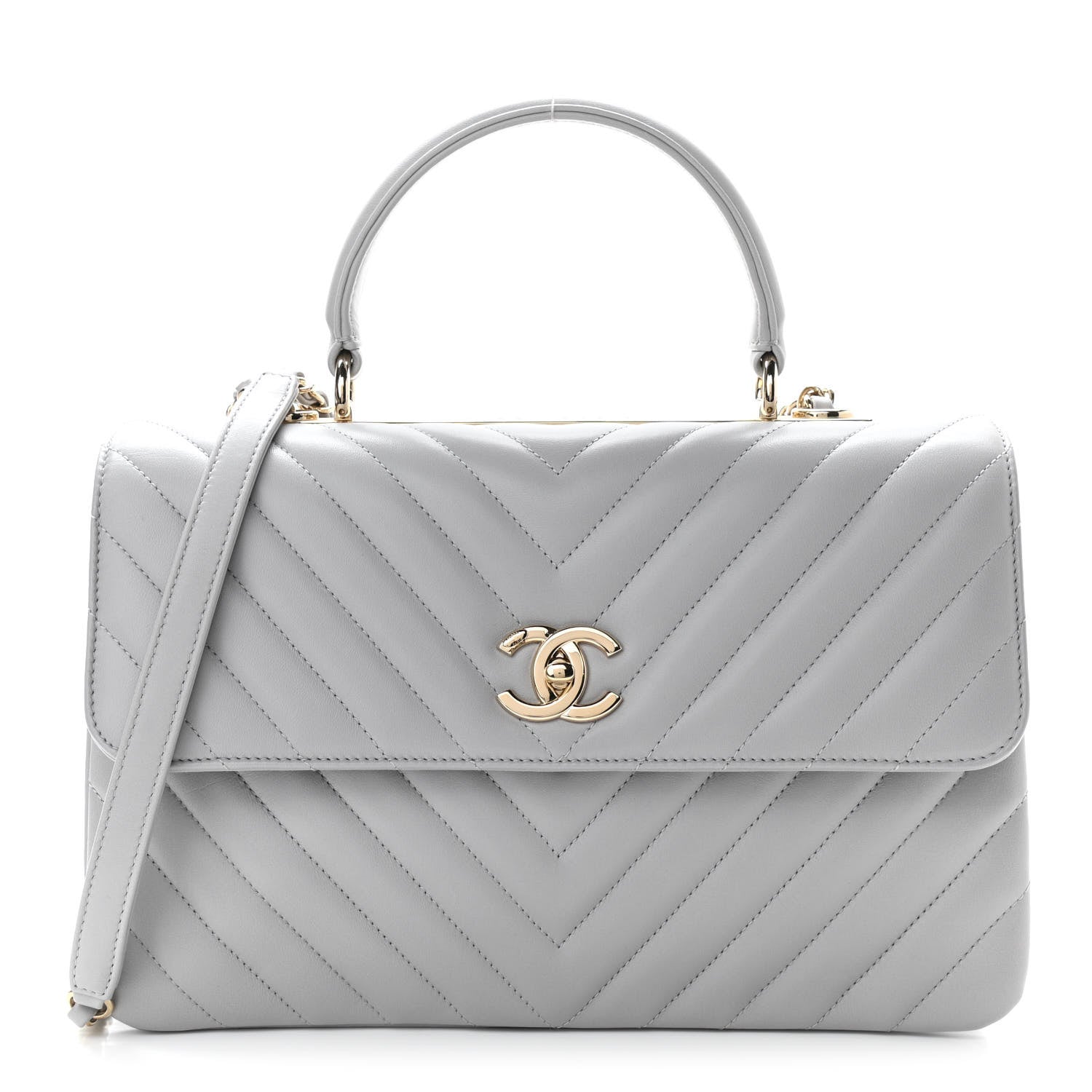 Chanel Lambskin Chevron Quilted Medium Trendy CC Dual Handle Flap Bag Grey 1 of 12