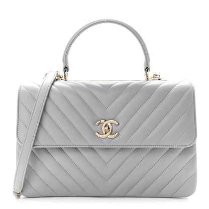 Chanel Lambskin Chevron Quilted Medium Trendy CC Dual Handle Flap Bag Grey 1 of 12
