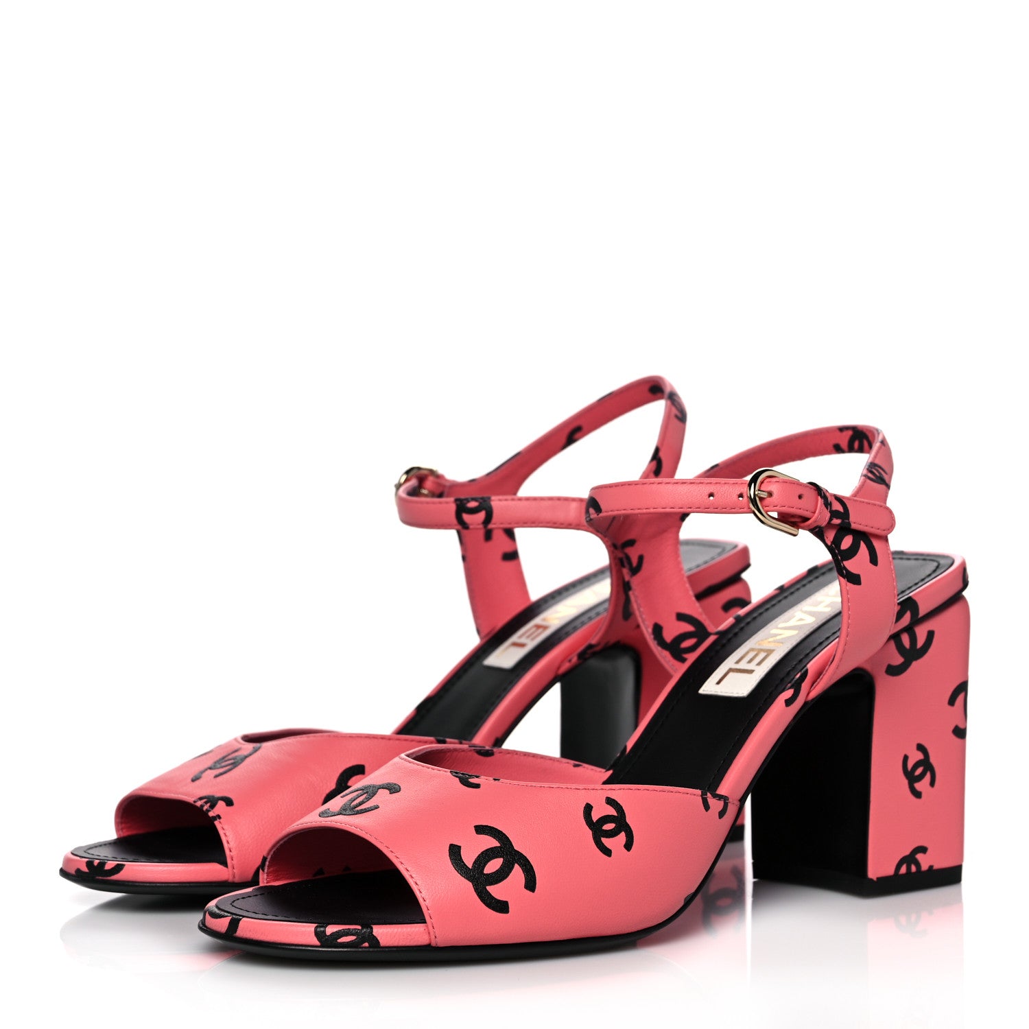 Chanel Printed Lambskin CC Sandals 40 Pink Black 3 of 11