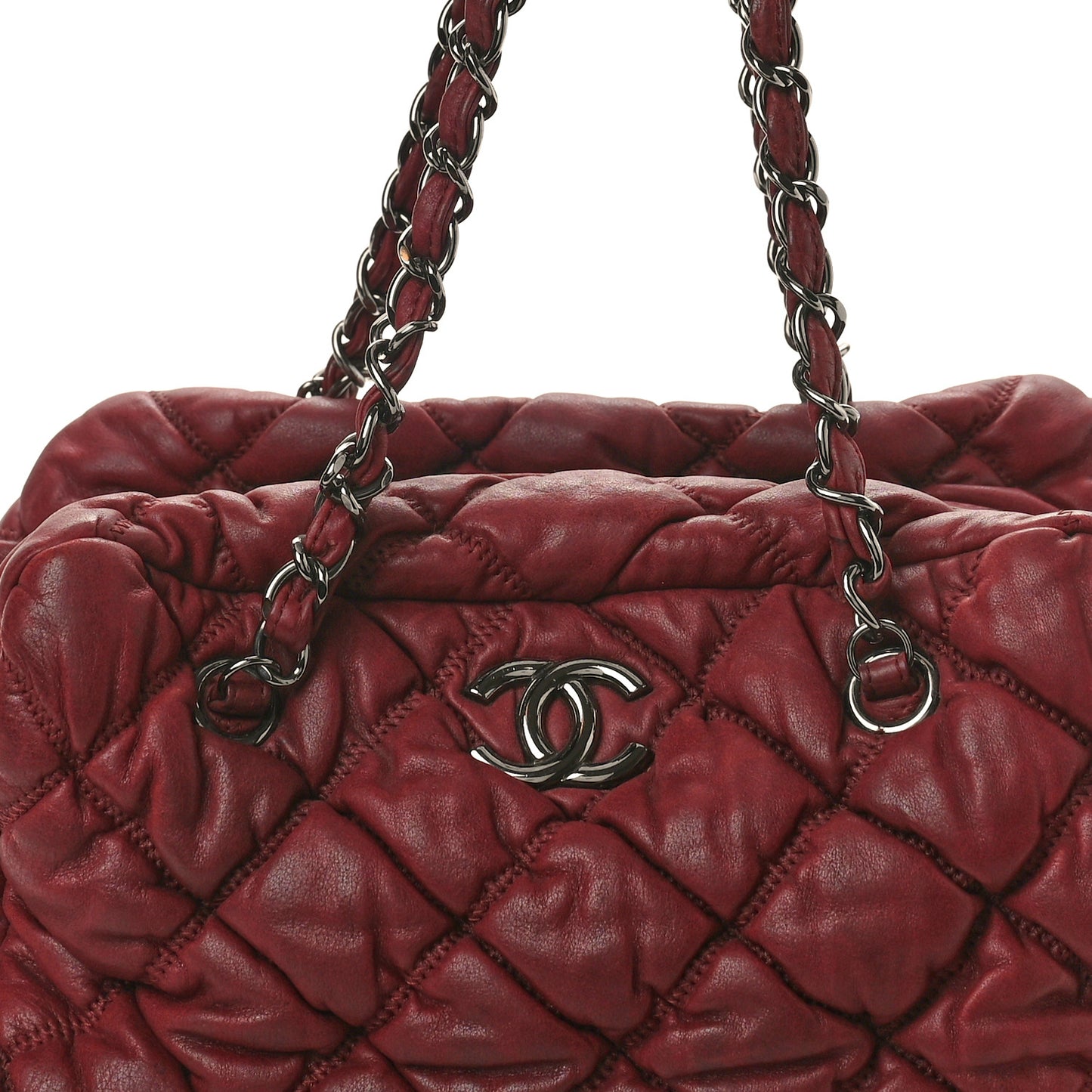 Calfskin Bubble Quilt Bowler Bordeaux