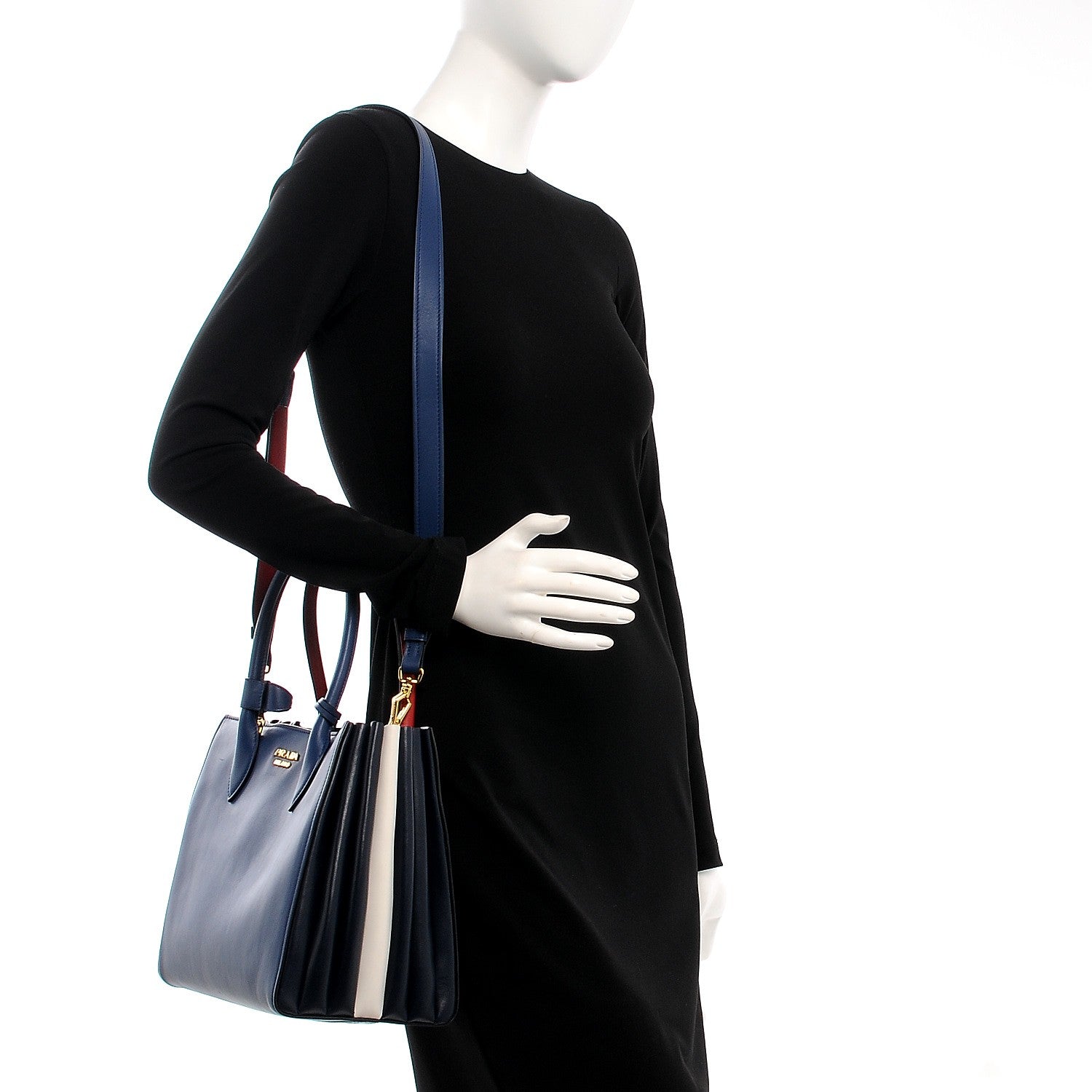 Prada Soft Calf Medium Bibliotheque Tote Blue Red 2 of 8