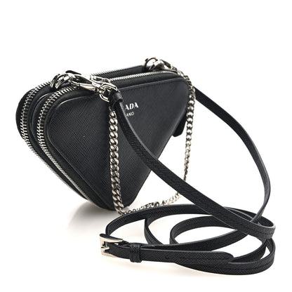 Prada Saffiano Mini Triangle Crossbody Pouch Black 3 of 10