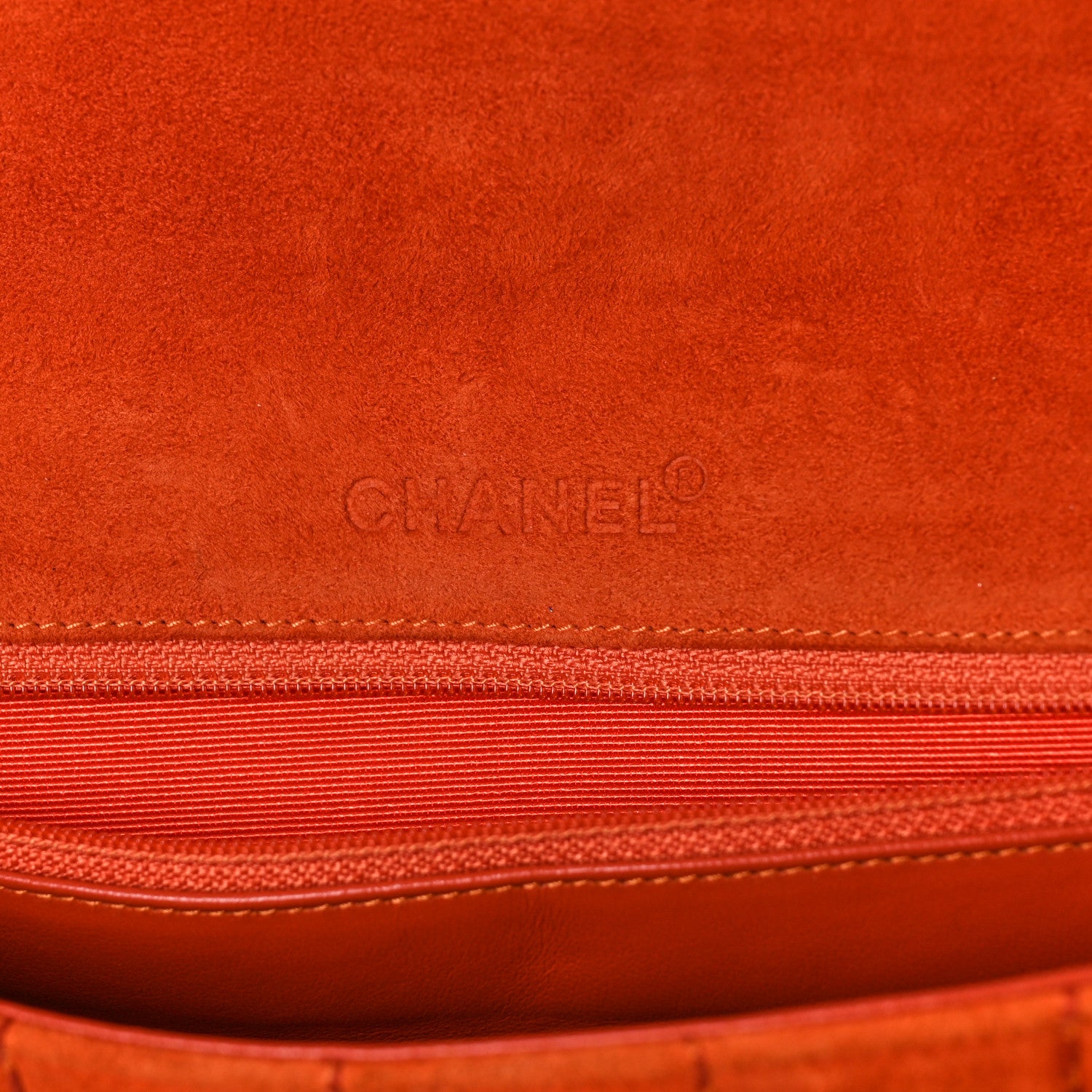 Chanel Suede Square Double Stitch Flap Orange 6 of 12