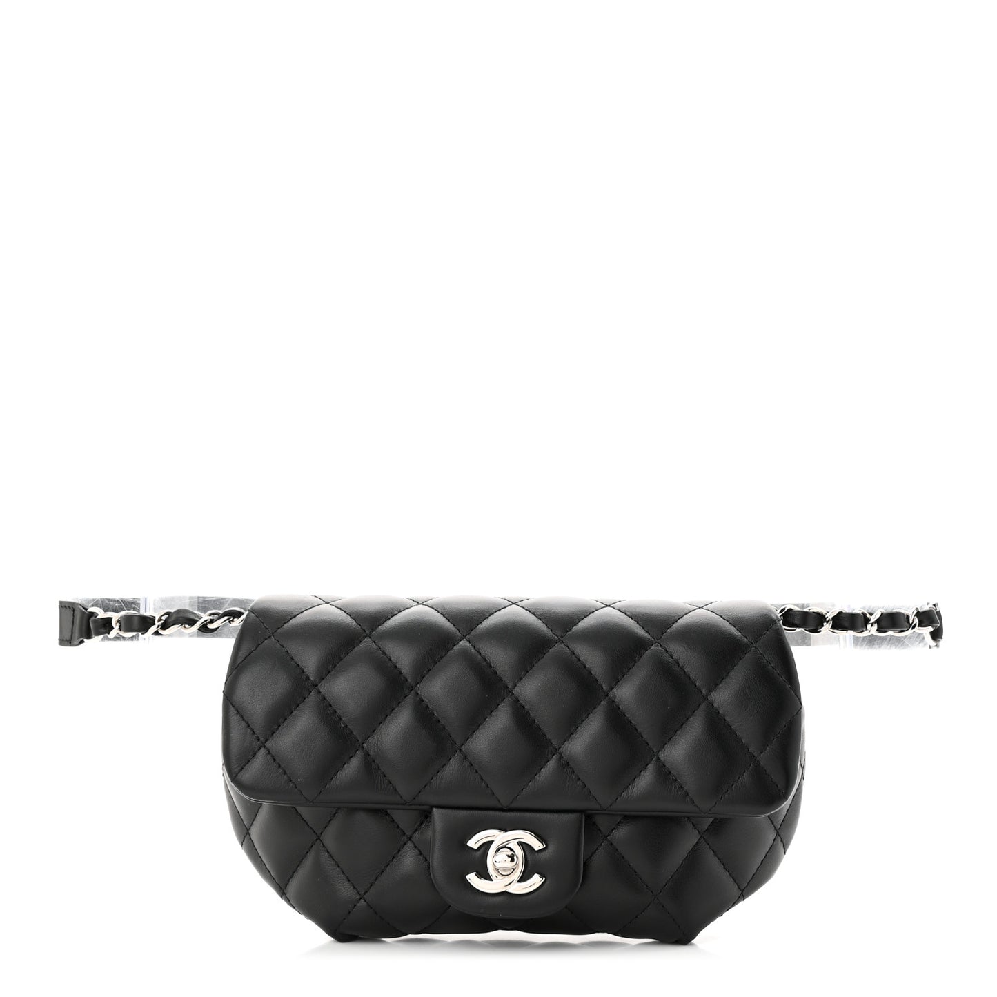 Calfskin Quilted CC Uniform Flap Belt Bag Black