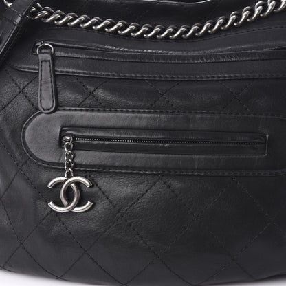 Chanel Calfskin Stitched Double Zip Hobo Black 10 of 12
