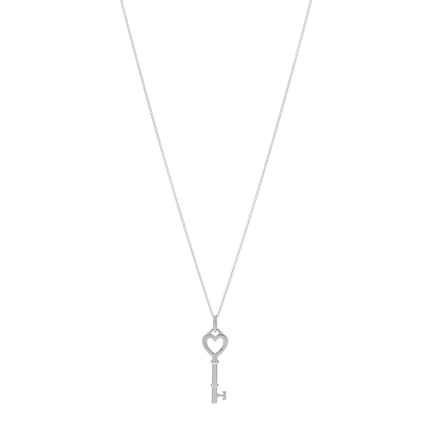 Tiffany Sterling Silver Small Heart Key Pendant Necklace 1 of 4