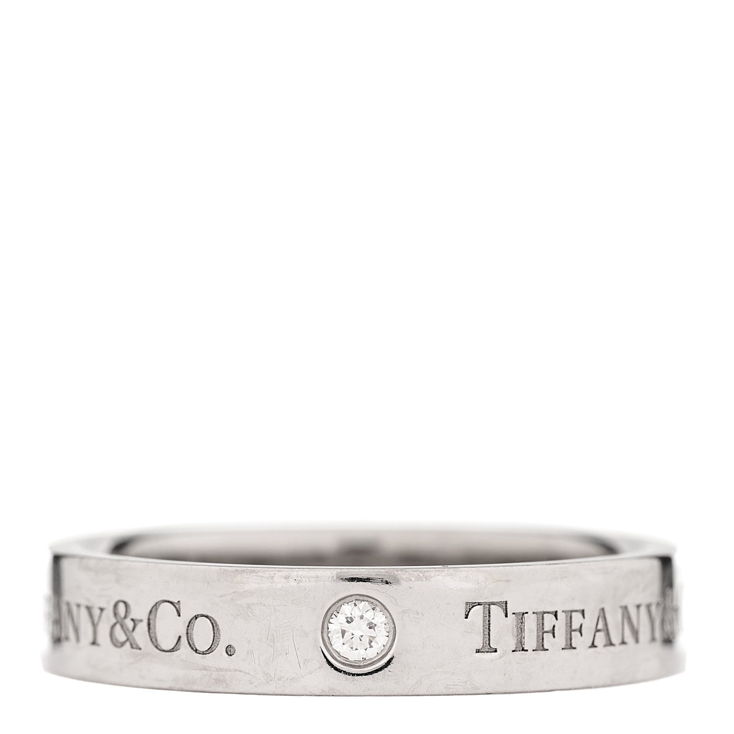 Tiffany Platinum Diamond 4mm Logo Band Ring 55 7.25 1 of 4