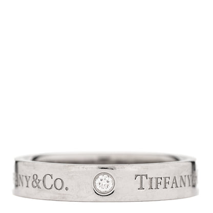Tiffany Platinum Diamond 4mm Logo Band Ring 55 7.25 1 of 4