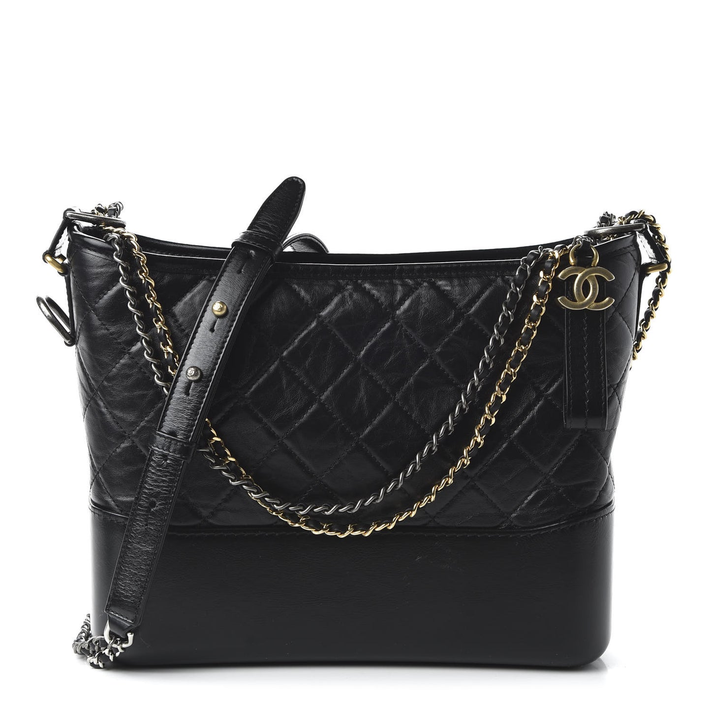 Aged Calfskin Quilted Medium Gabrielle Hobo Black
