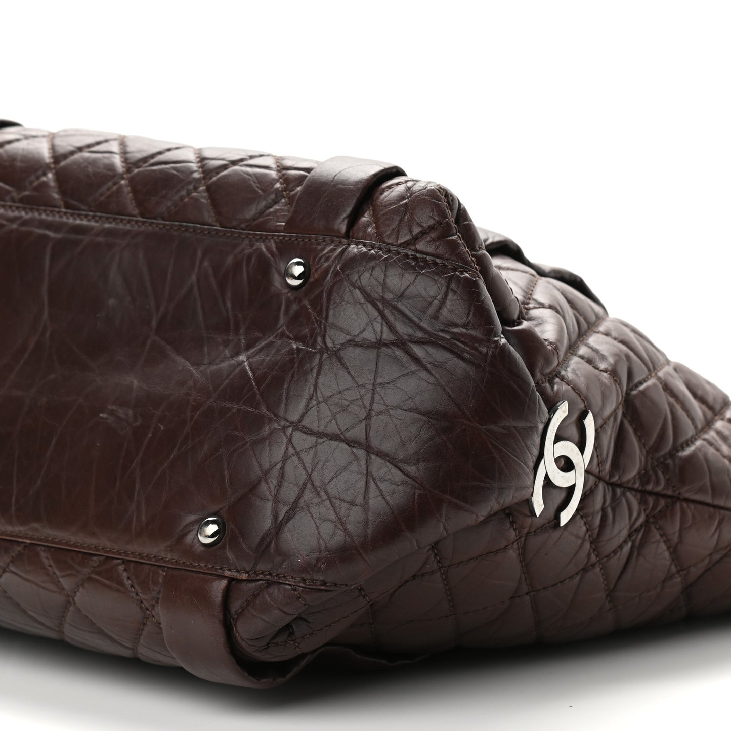 Distressed Lambskin Vintage Ligne Lady Braid Tote Brown