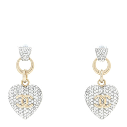 Chanel Crystal Heart CC Drop Earrings Gold 1 of 6
