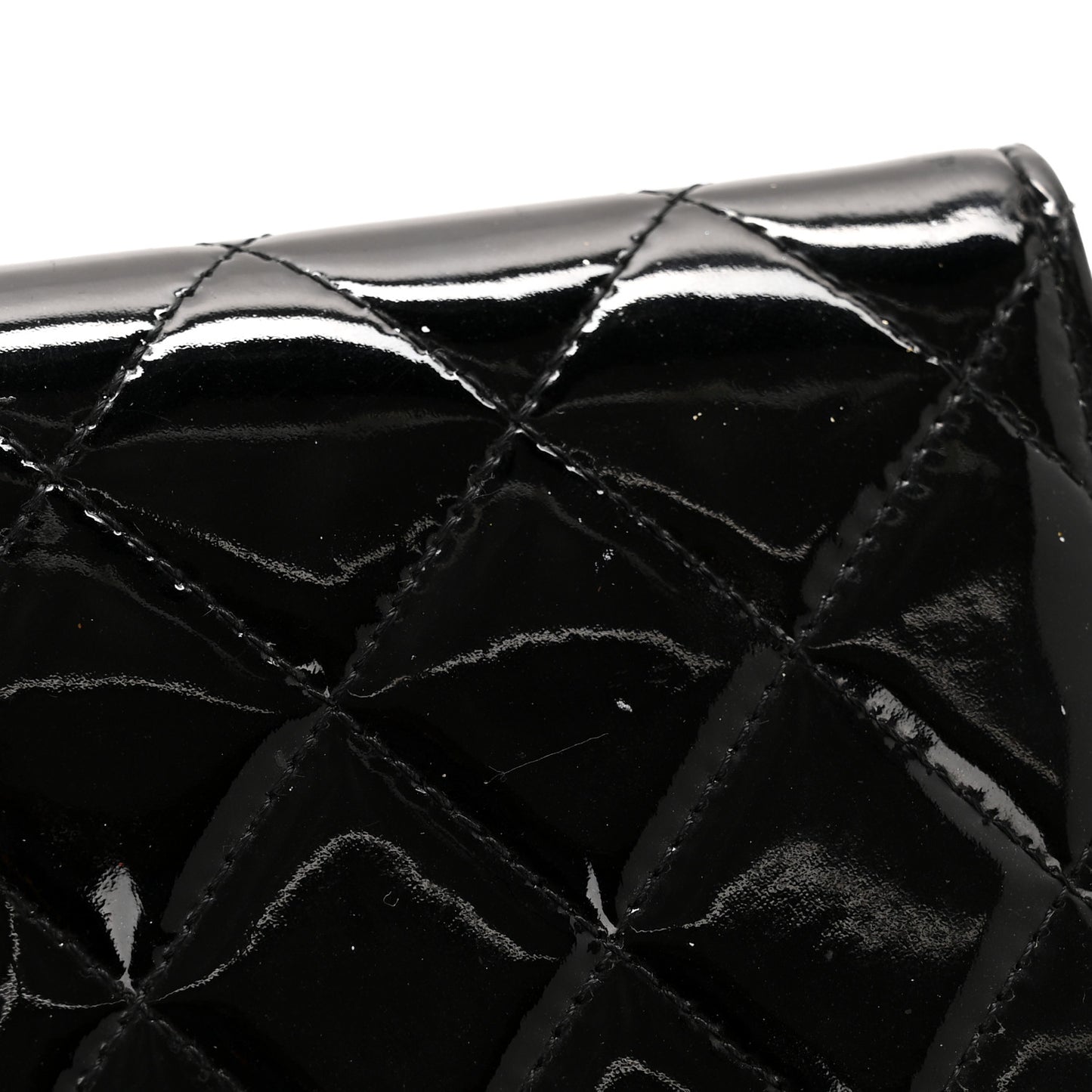 Patent Quilted Large Brilliant Flap Wallet Black