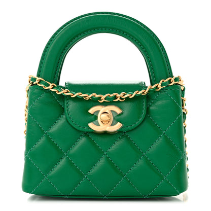 Chanel Shiny Aged Calfskin Quilted Mini Nano Kelly Shopper Green 1 of 11