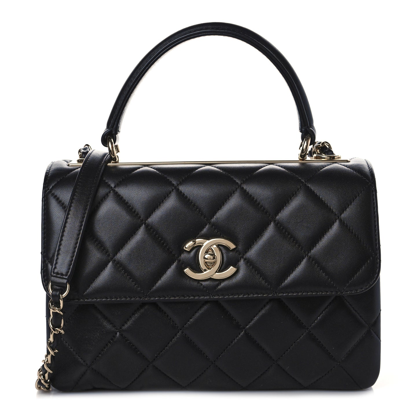 Lambskin Quilted Small Trendy CC Dual Handle Flap Bag Black