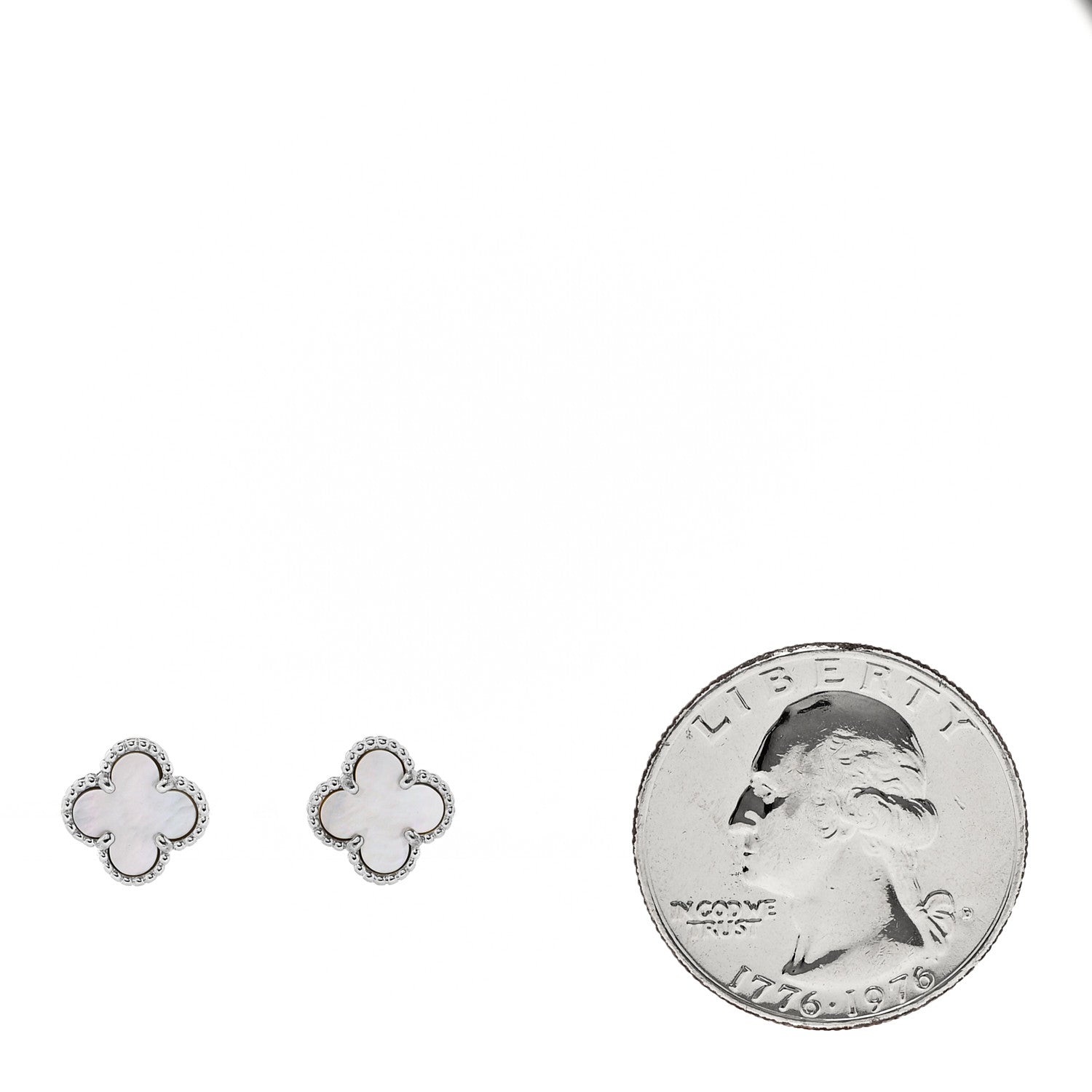 Van Cleef & Arpels 18K White Gold Mother of Pearl Sweet Alhambra Earrings 2 of 5