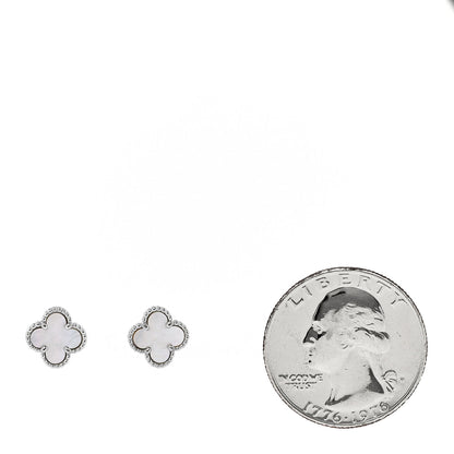 Van Cleef & Arpels 18K White Gold Mother of Pearl Sweet Alhambra Earrings 2 of 5