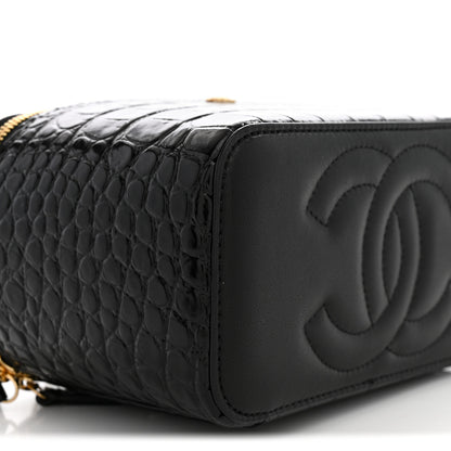 Chanel Calfskin Crocodile Embossed Crococo Small Top Handle Vanity Case With Chain Black 9 of 11