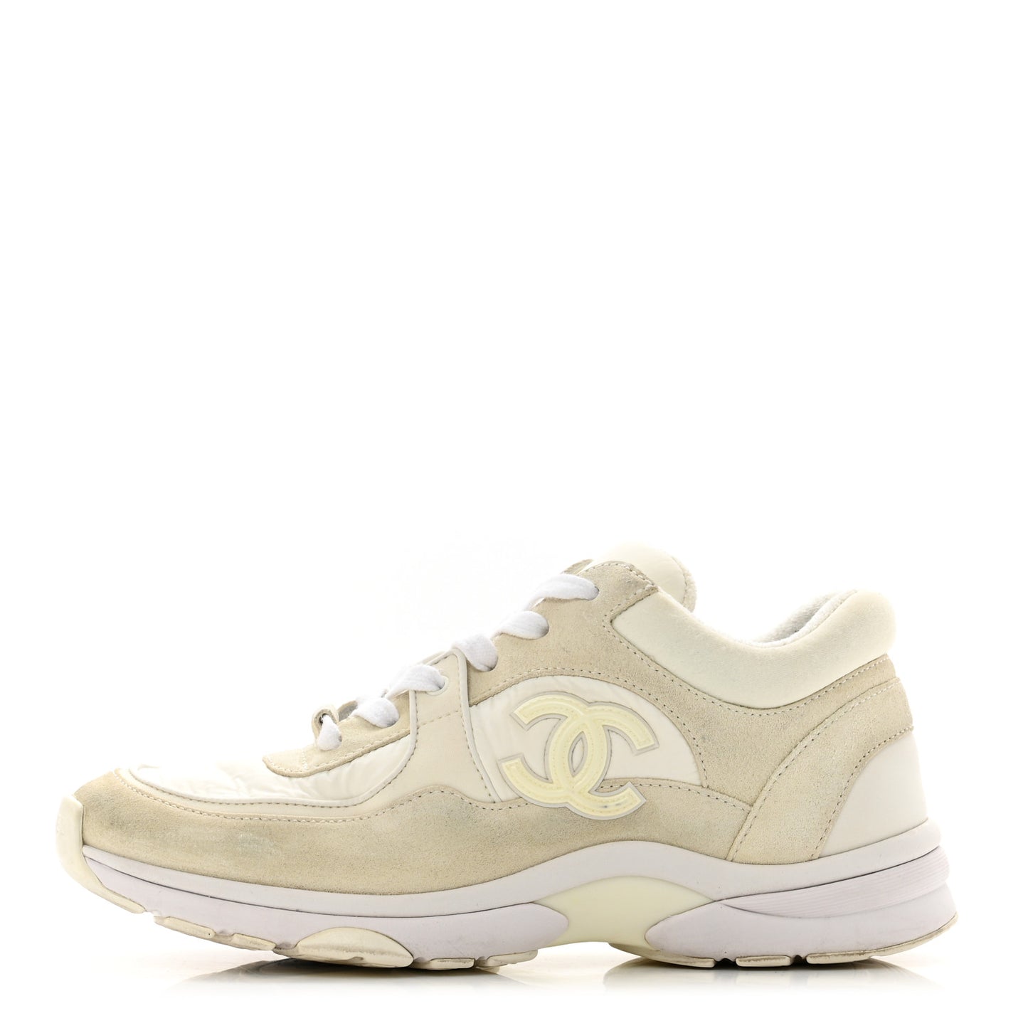 Suede Calfskin Fabric CC Sneakers 37 White