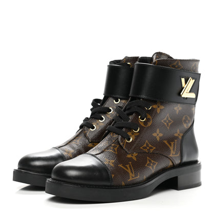 Louis Vuitton Calfskin Monogram Wonderland Flat Ranger Boots 37.5 Black 3 of 8
