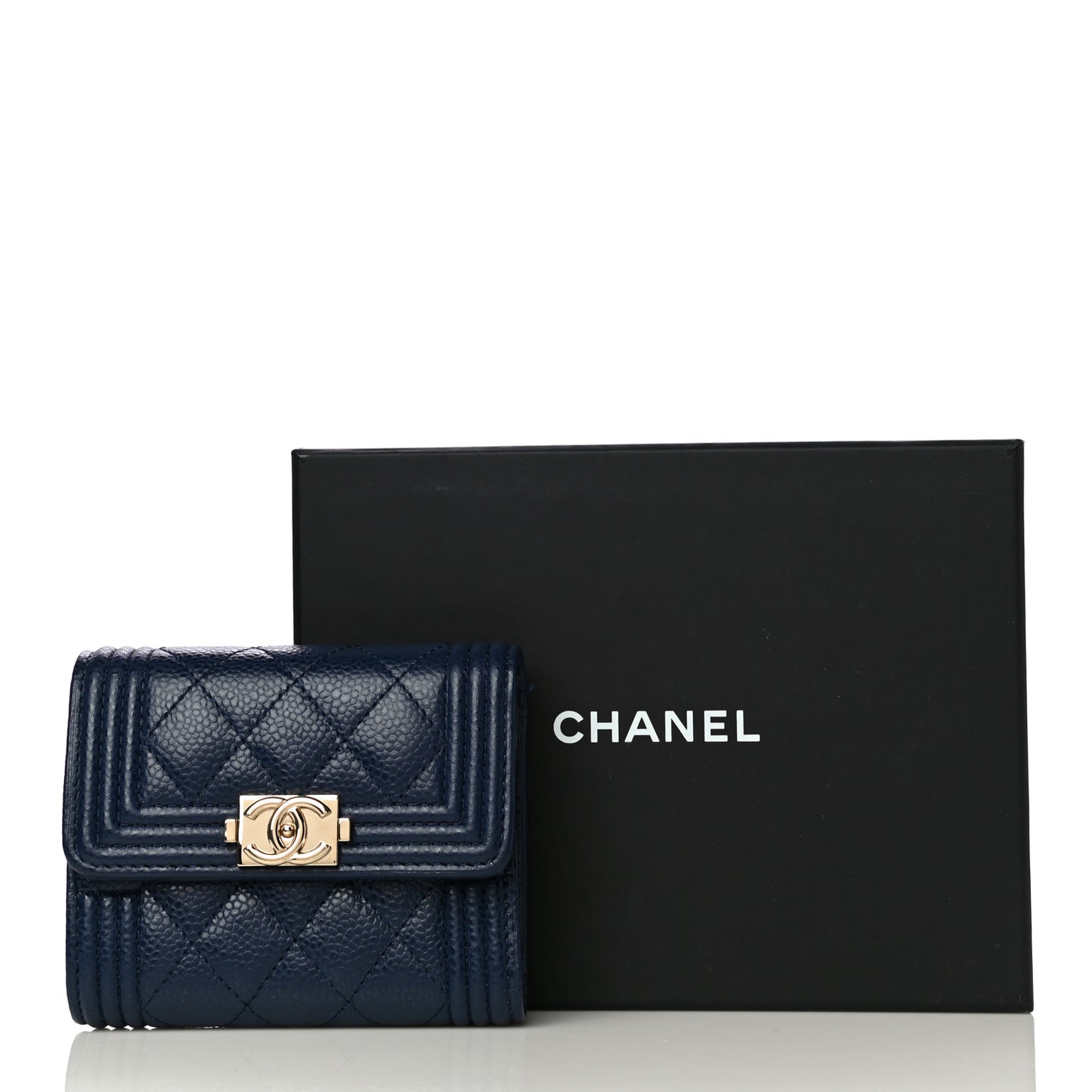 Caviar Quilted Compact Boy Wallet Blue