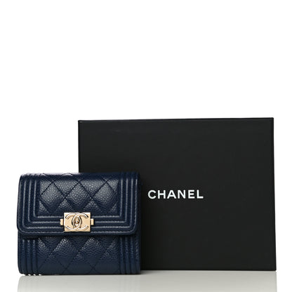 Chanel Caviar Quilted Compact Boy Wallet Blue 12 of 12