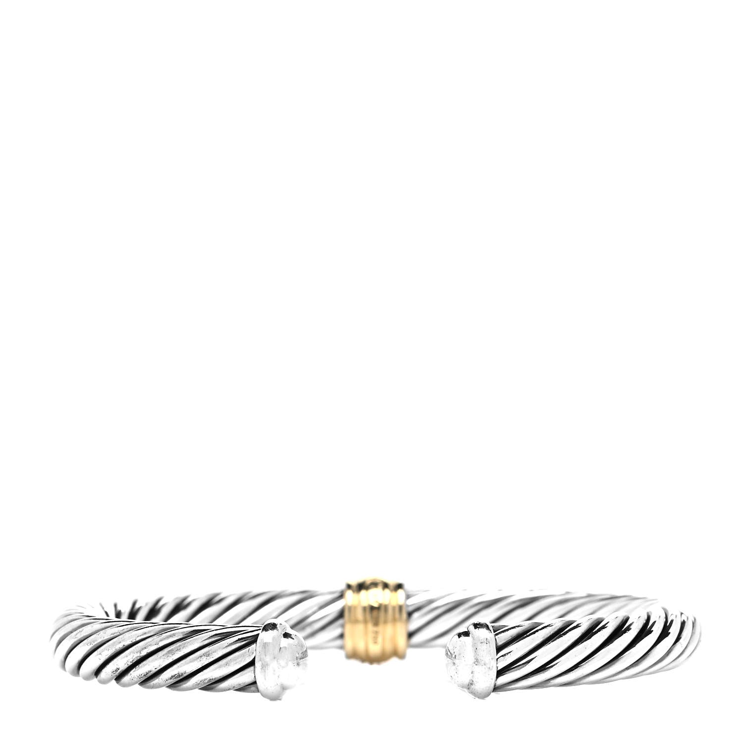 David Yurman Sterling Silver 18K Yellow Gold Diamond 7mm Cable Classics Station Bracelet 3 of 4