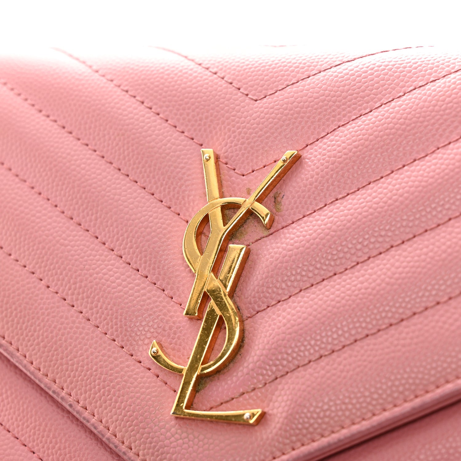 Saint Laurent Grain De Poudre Matelasse Chevron Monogram Chain Wallet Tender Pink 28 of 33
